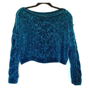 Cropped Chenile Sweater - deep teal